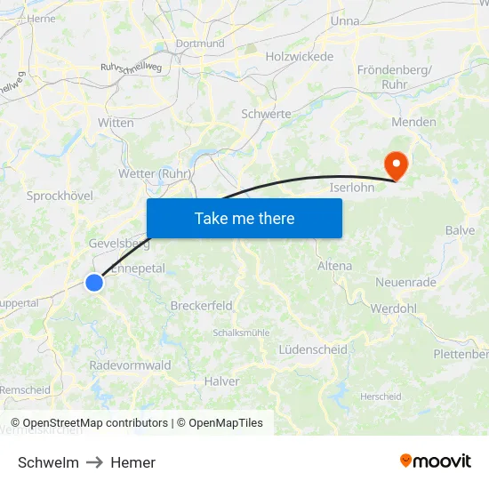 Schwelm to Hemer map