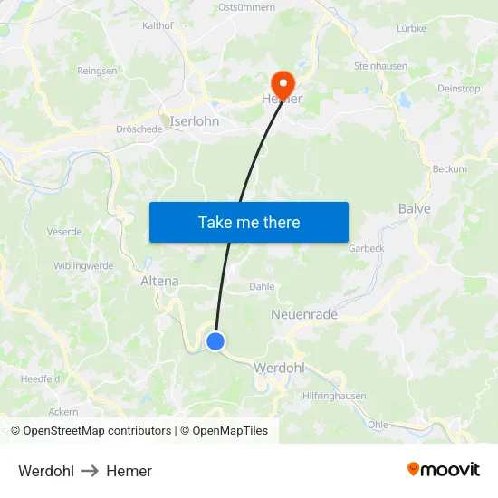 Werdohl to Hemer map