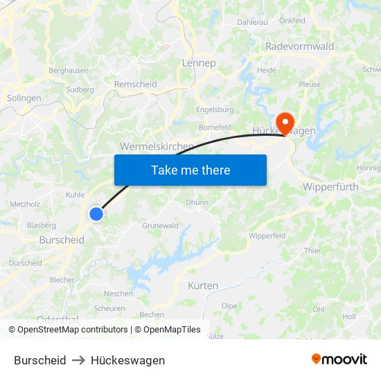 Burscheid to Hückeswagen map