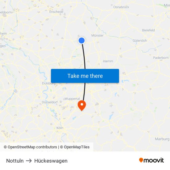 Nottuln to Hückeswagen map