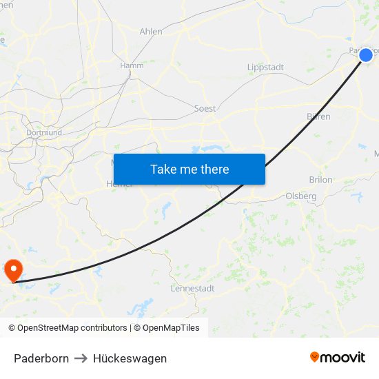 Paderborn to Hückeswagen map