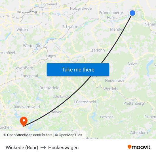 Wickede (Ruhr) to Hückeswagen map