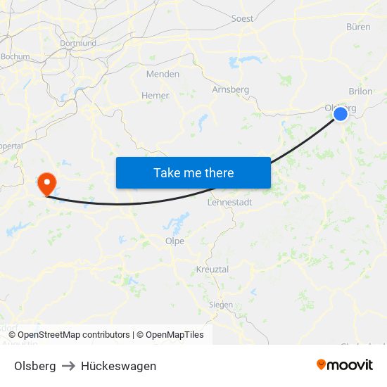 Olsberg to Hückeswagen map