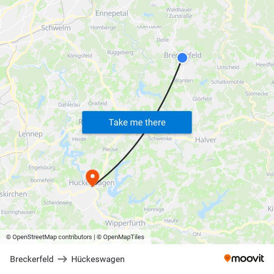 Breckerfeld to Hückeswagen map