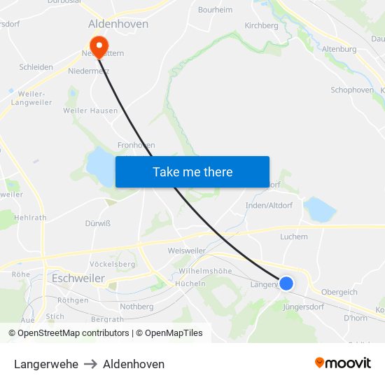 Langerwehe to Aldenhoven map