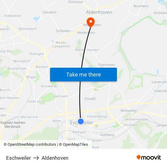 Eschweiler to Aldenhoven map