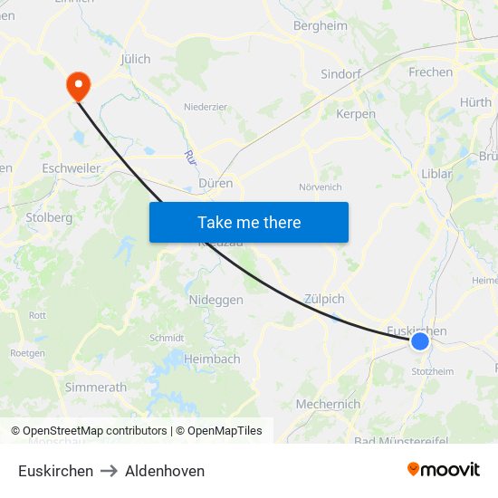 Euskirchen to Aldenhoven map