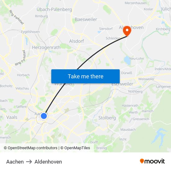 Aachen to Aldenhoven map