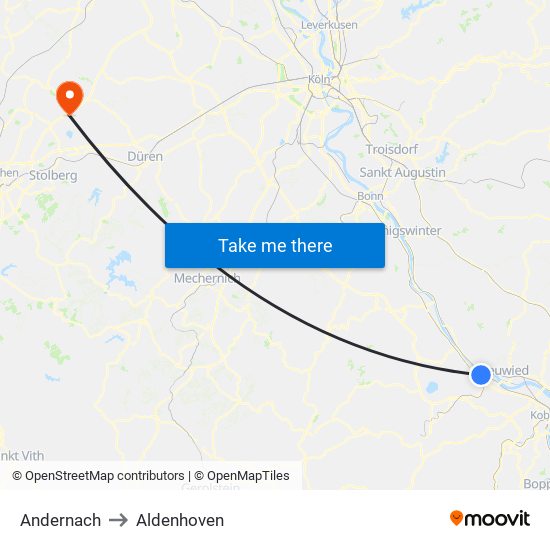 Andernach to Aldenhoven map