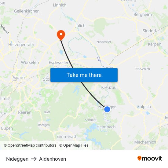 Nideggen to Aldenhoven map
