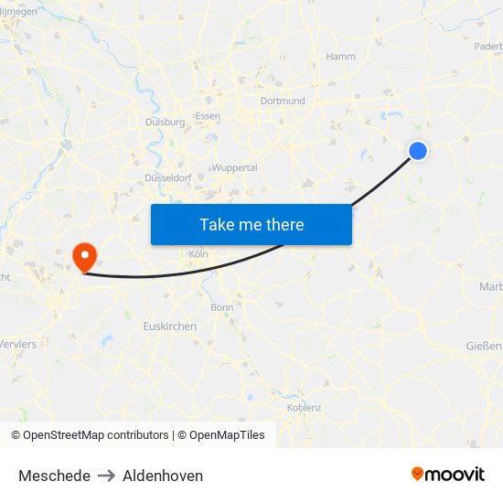 Meschede to Aldenhoven map