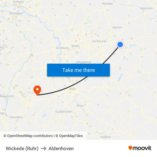 Wickede (Ruhr) to Aldenhoven map