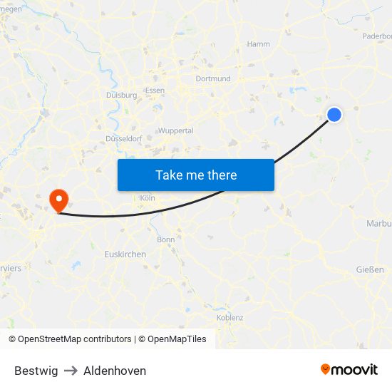 Bestwig to Aldenhoven map