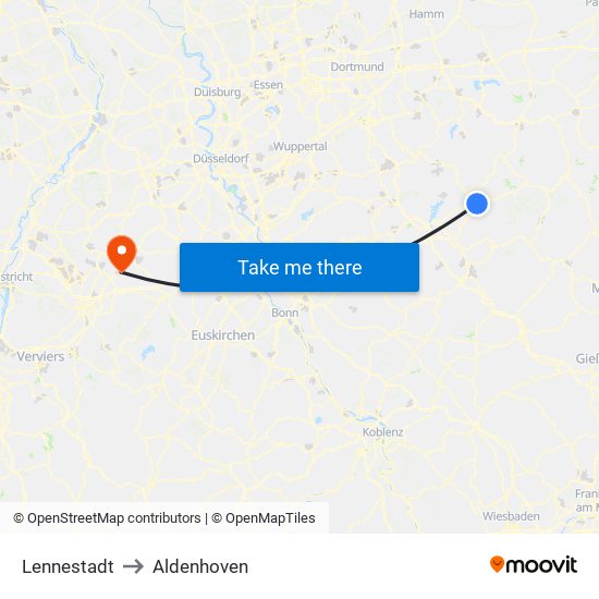 Lennestadt to Aldenhoven map