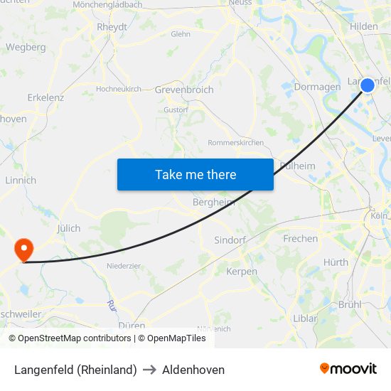 Langenfeld (Rheinland) to Aldenhoven map