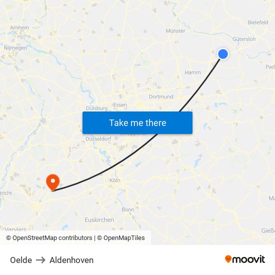 Oelde to Aldenhoven map