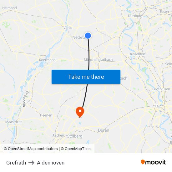 Grefrath to Aldenhoven map