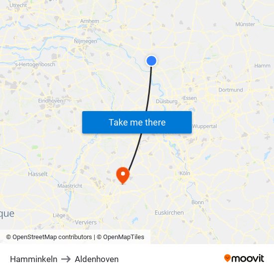 Hamminkeln to Aldenhoven map