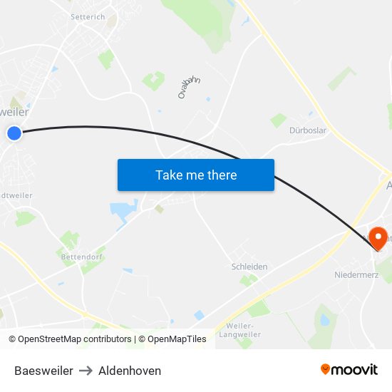 Baesweiler to Aldenhoven map