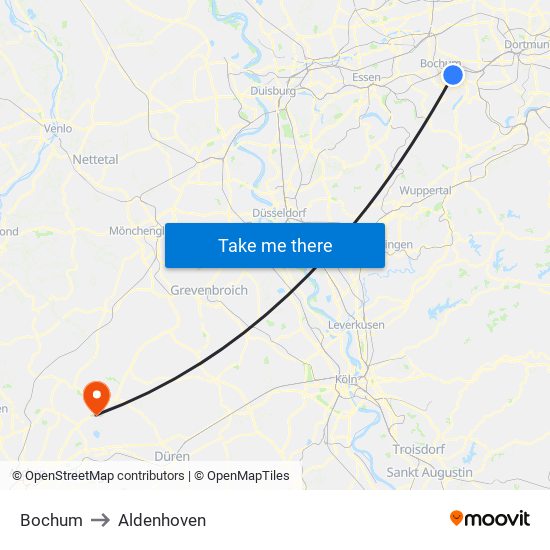 Bochum to Aldenhoven map