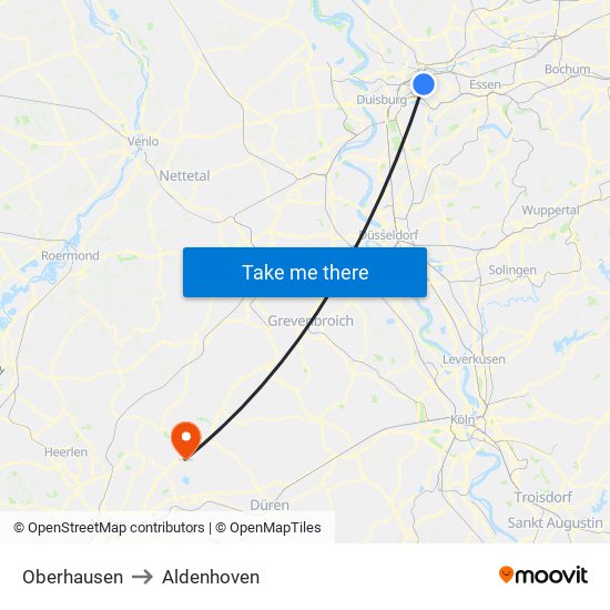 Oberhausen to Aldenhoven map