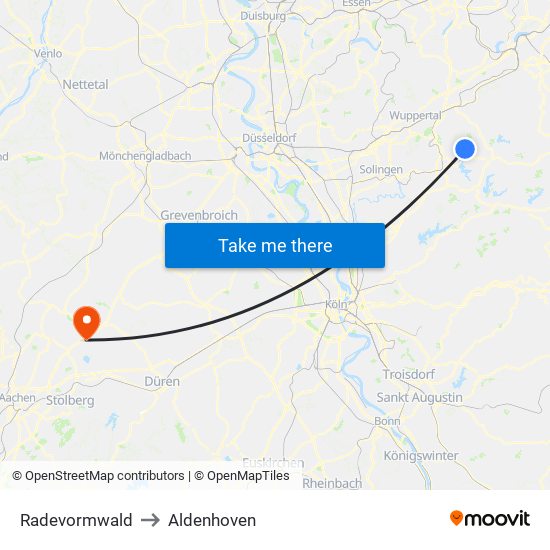 Radevormwald to Aldenhoven map