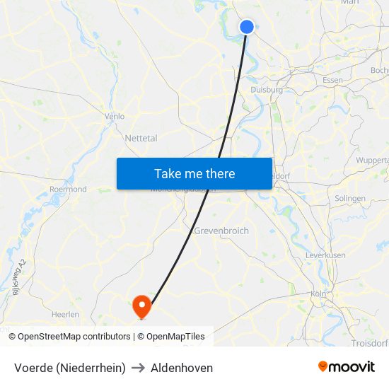 Voerde (Niederrhein) to Aldenhoven map