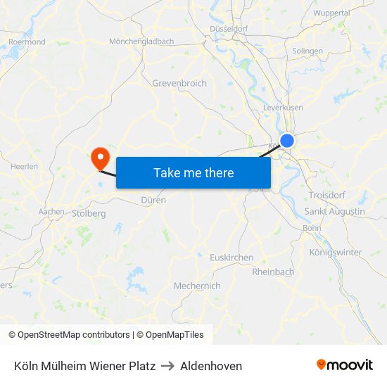 Köln Mülheim Wiener Platz to Aldenhoven map