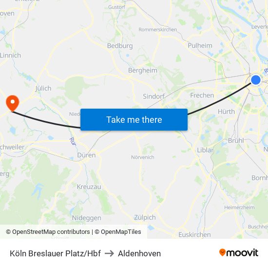 Köln Breslauer Platz/Hbf to Aldenhoven map