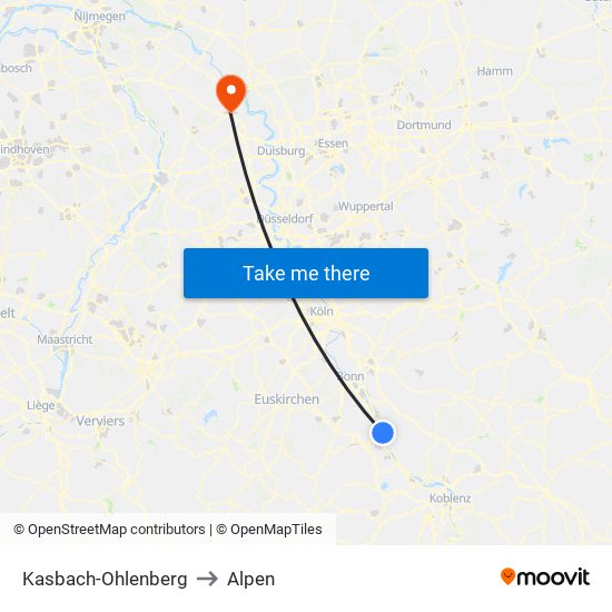 Kasbach-Ohlenberg to Alpen map