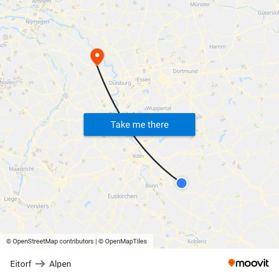 Eitorf to Alpen map