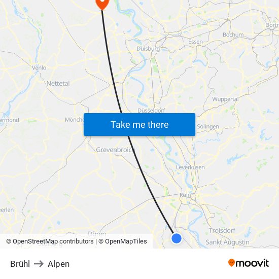 Brühl to Alpen map