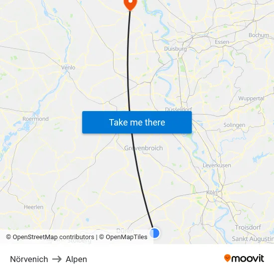 Nörvenich to Alpen map