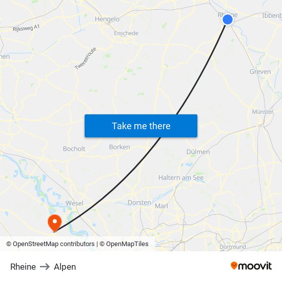 Rheine to Alpen map