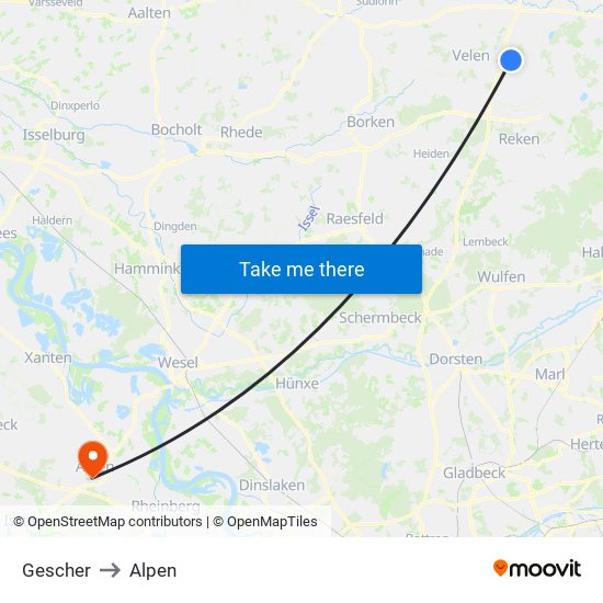 Gescher to Alpen map