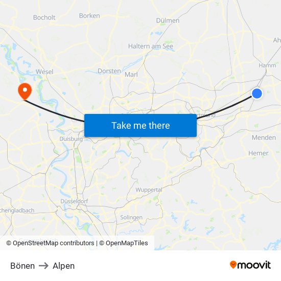 Bönen to Alpen map