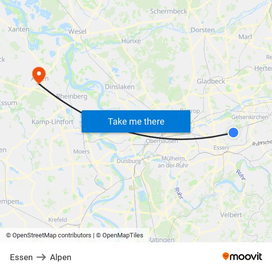 Essen to Alpen map