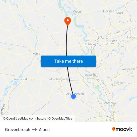Grevenbroich to Alpen map