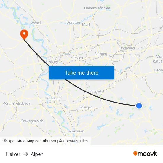 Halver to Alpen map