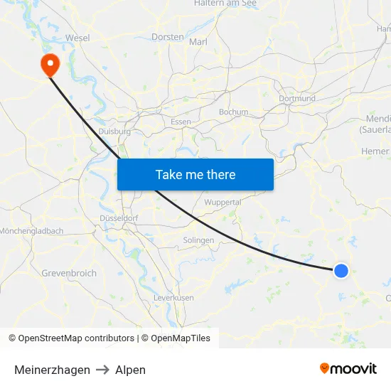 Meinerzhagen to Alpen map