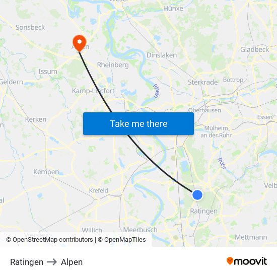 Ratingen to Alpen map