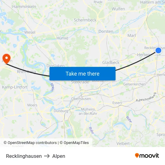 Recklinghausen to Alpen map