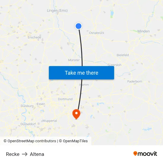 Recke to Altena map