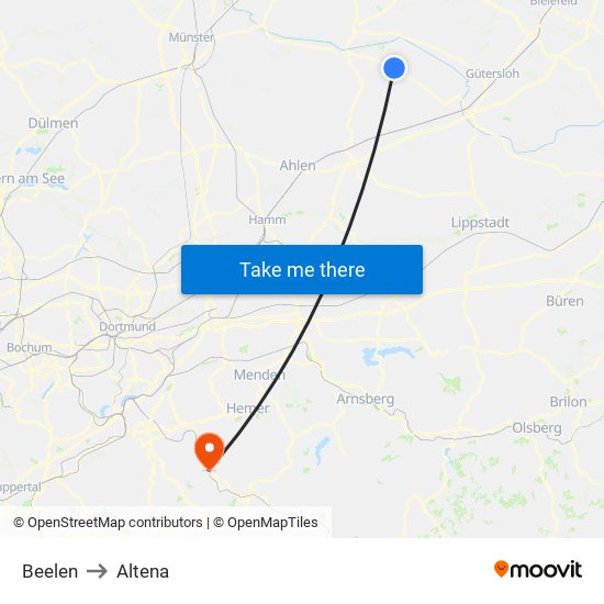 Beelen to Altena map