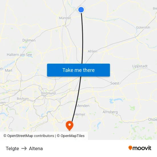 Telgte to Altena map