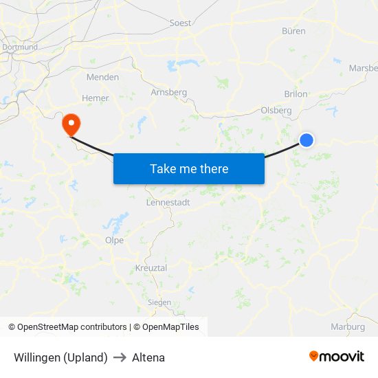 Willingen (Upland) to Altena map