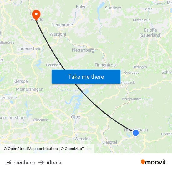 Hilchenbach to Altena map