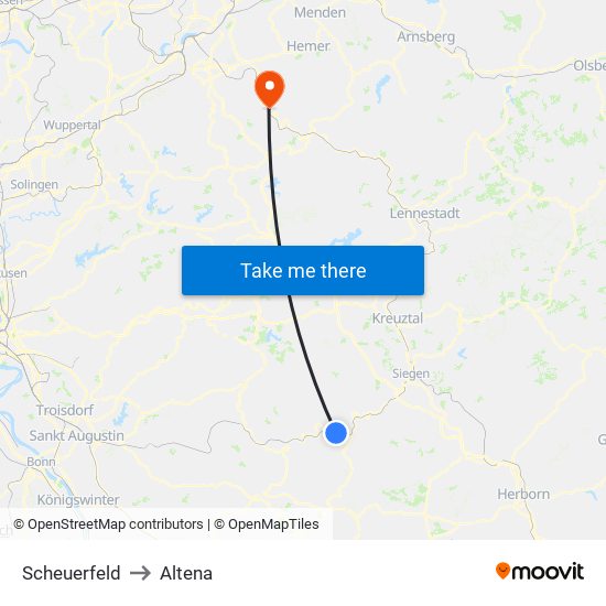 Scheuerfeld to Altena map