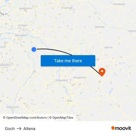 Goch to Altena map