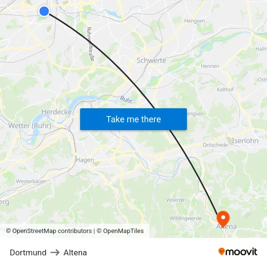 Dortmund to Altena map